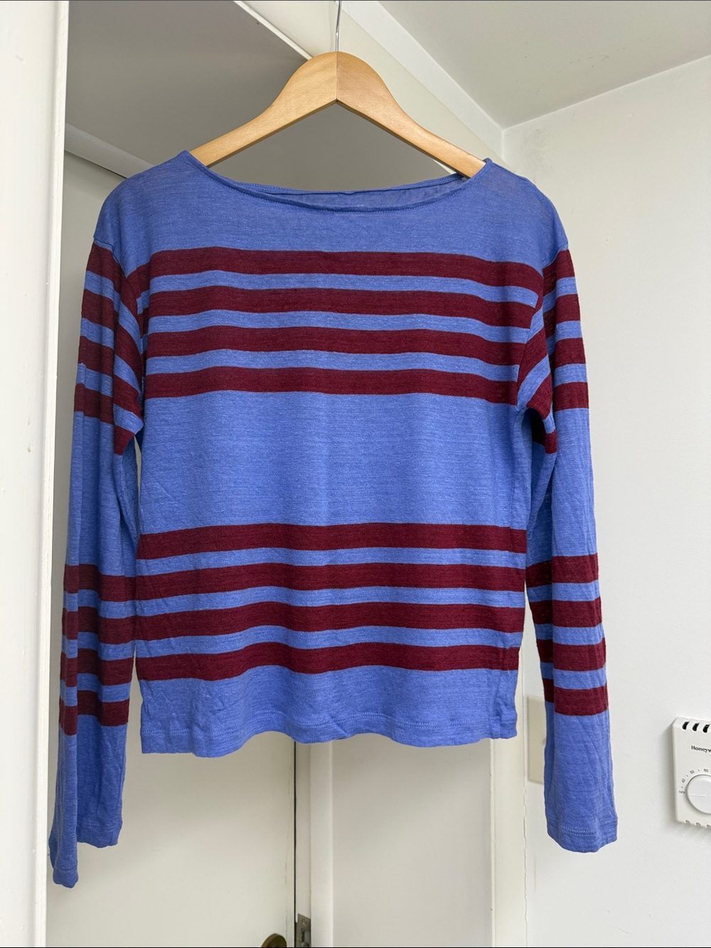 J. Crew Striped Linen Tee in Blue and Burgundy small NWOT